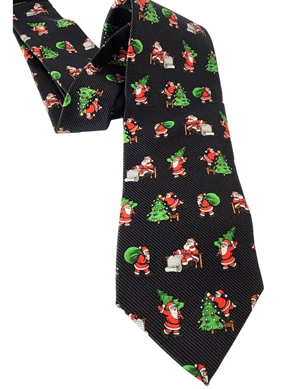 NWOT Men's Tie Tales Christmas Santa Clause Tree Lights Holiday Neck Tie Black